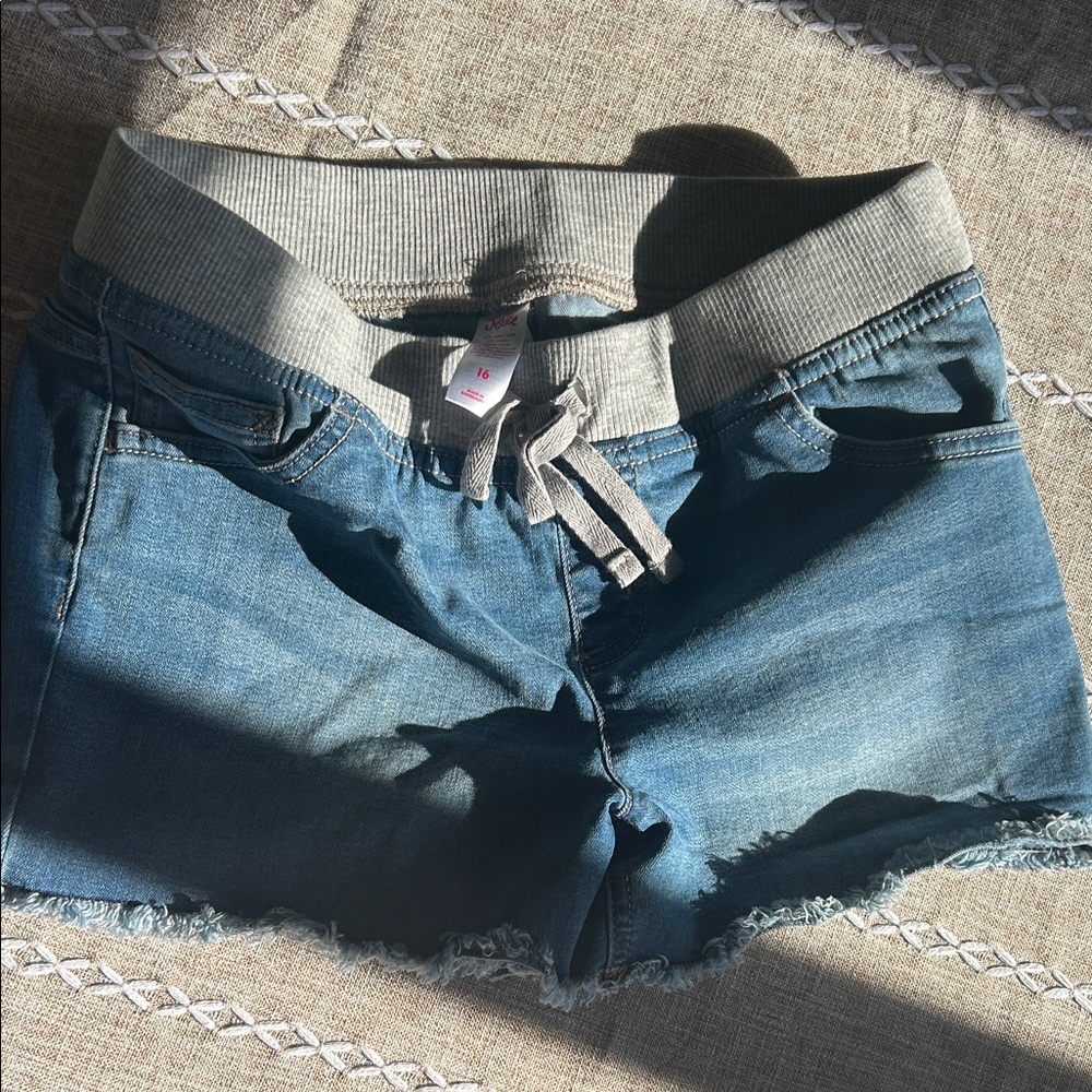 Justice Blue Denim Shorts with Gray Waistband